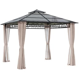 image-3 x 3 (m) Polycarbonate Gazebo, Hard Top Gazebo with Nettings & Curtains