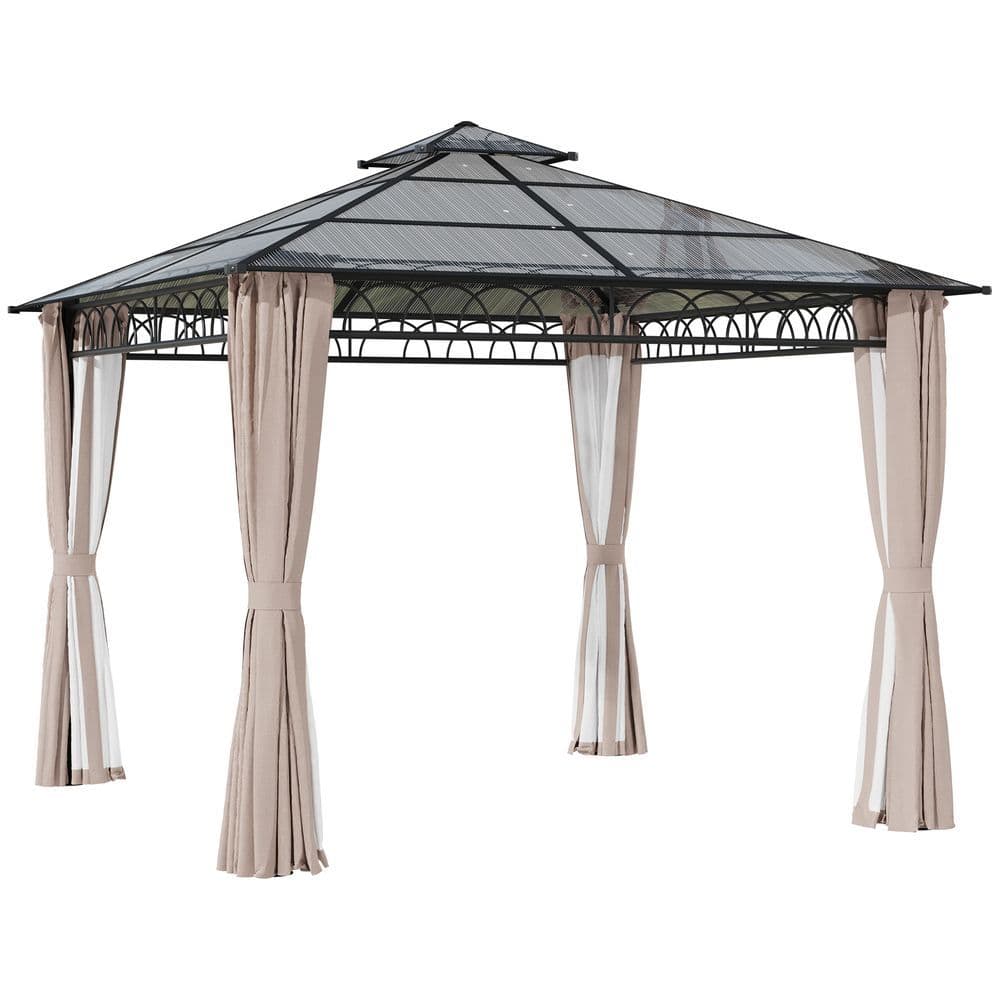 image-3 x 3 (m) Polycarbonate Gazebo, Hard Top Gazebo with Nettings & Curtains
