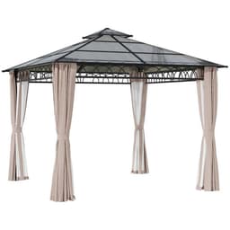 image-3 x 3 (m) Polycarbonate Gazebo, Hard Top Gazebo with Nettings & Curtains