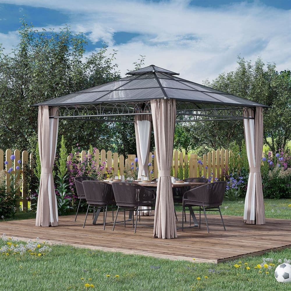 image-3 x 3 (m) Polycarbonate Gazebo, Hard Top Gazebo with Nettings & Curtains