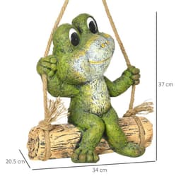image-Hanging Garden Statue, Vivid Frog on Swing Art Sculpture Indoor Outdoor Ornament