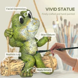 image-Hanging Garden Statue, Vivid Frog on Swing Art Sculpture Indoor Outdoor Ornament