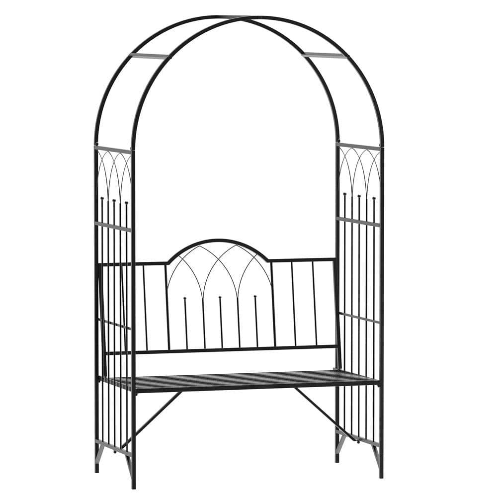 image-Garden Arch Bench Outdoor Patio Trellis Arbor for Climbing Plant Antique Black