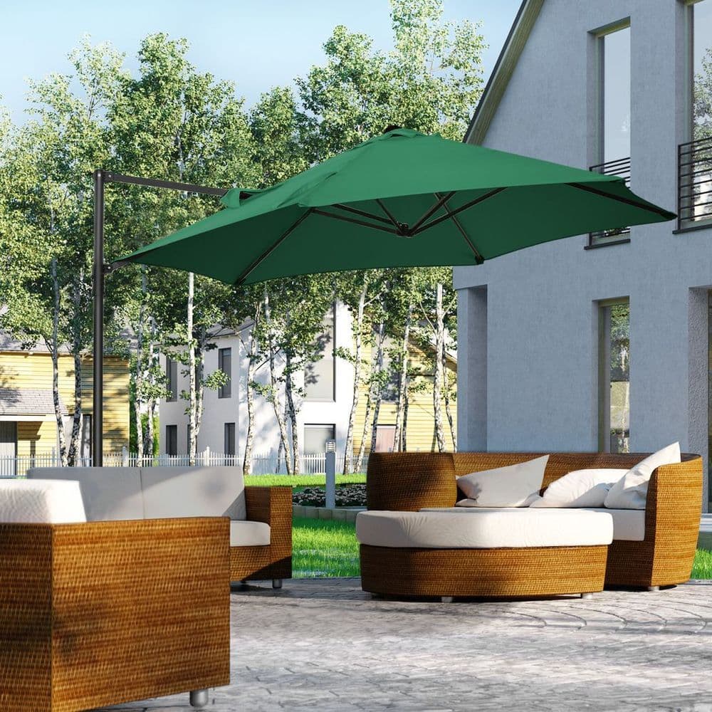 image-2.5M Garden Cantilever Parasol with 360 Rotation and Cross Base, Green