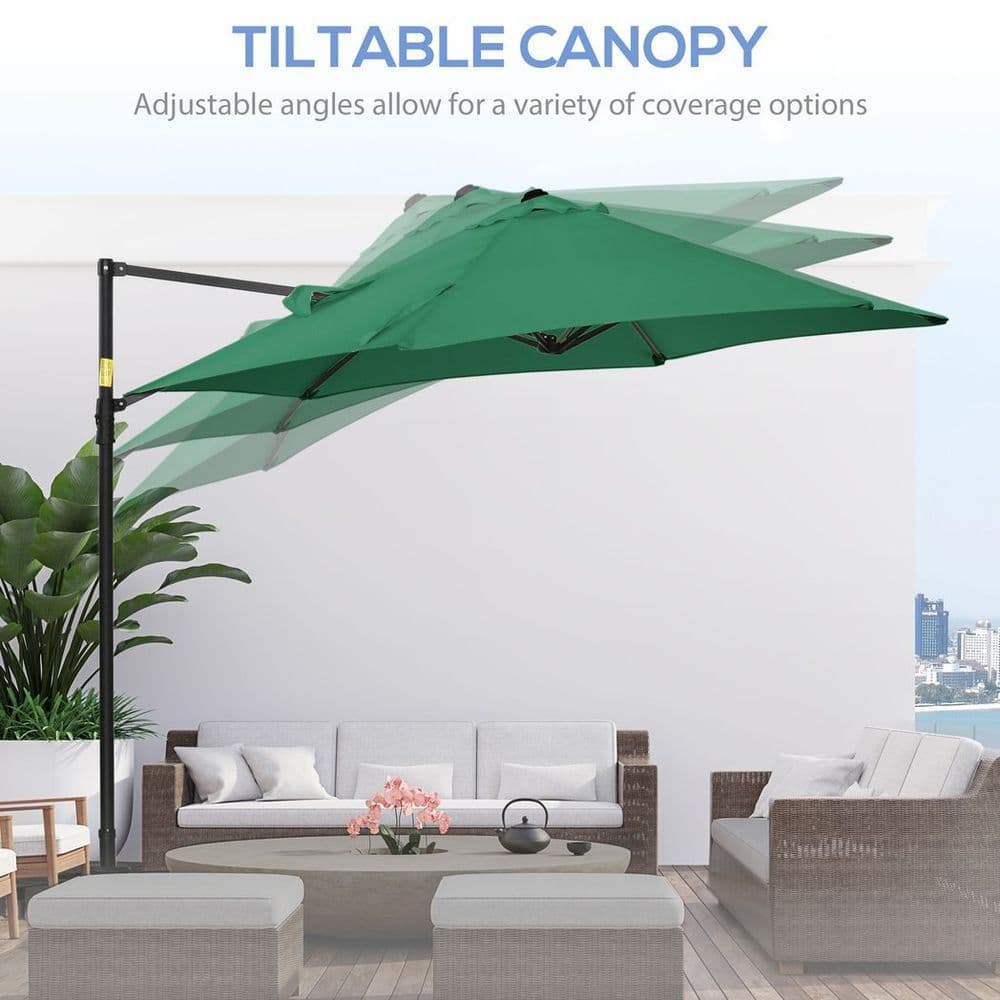 image-2.5M Garden Cantilever Parasol with 360 Rotation and Cross Base, Green