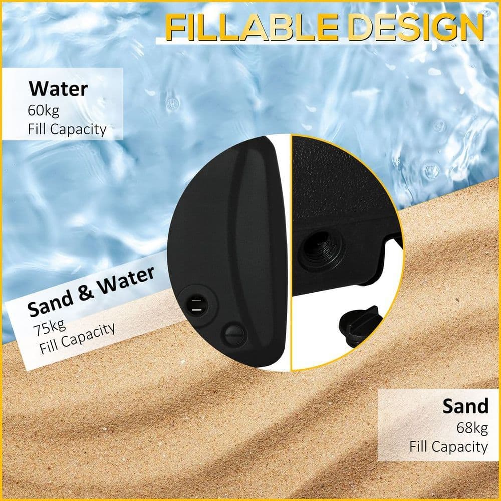 image-7kg Umbrella Stand Weights W/ Wheels Water and Sand, Up to 75kg, Black