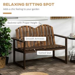 image-Outdoor Wooden Bench for Two People, Patio Loveseat Chair with Slatted Backrest