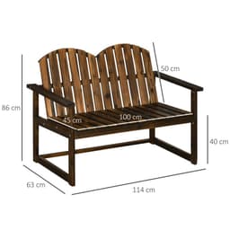 image-Outdoor Wooden Bench for Two People, Patio Loveseat Chair with Slatted Backrest
