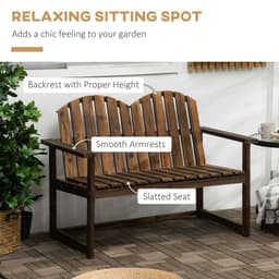 image-Outdoor Wooden Bench for Two People, Patio Loveseat Chair with Slatted Backrest