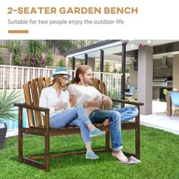 image-Outdoor Wooden Bench for Two People, Patio Loveseat Chair with Slatted Backrest