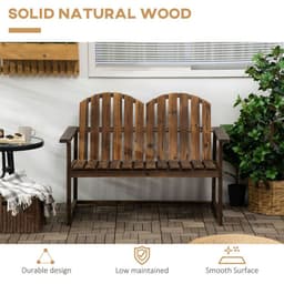 image-Outdoor Wooden Bench for Two People, Patio Loveseat Chair with Slatted Backrest