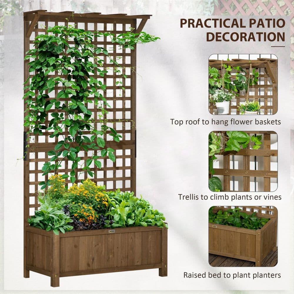 image-Wooden Trellis Planter with Drain Holes, Privacy Screen Raised Beds for Garden