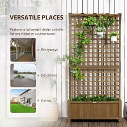 image-Wooden Trellis Planter with Drain Holes, Privacy Screen Raised Beds for Garden