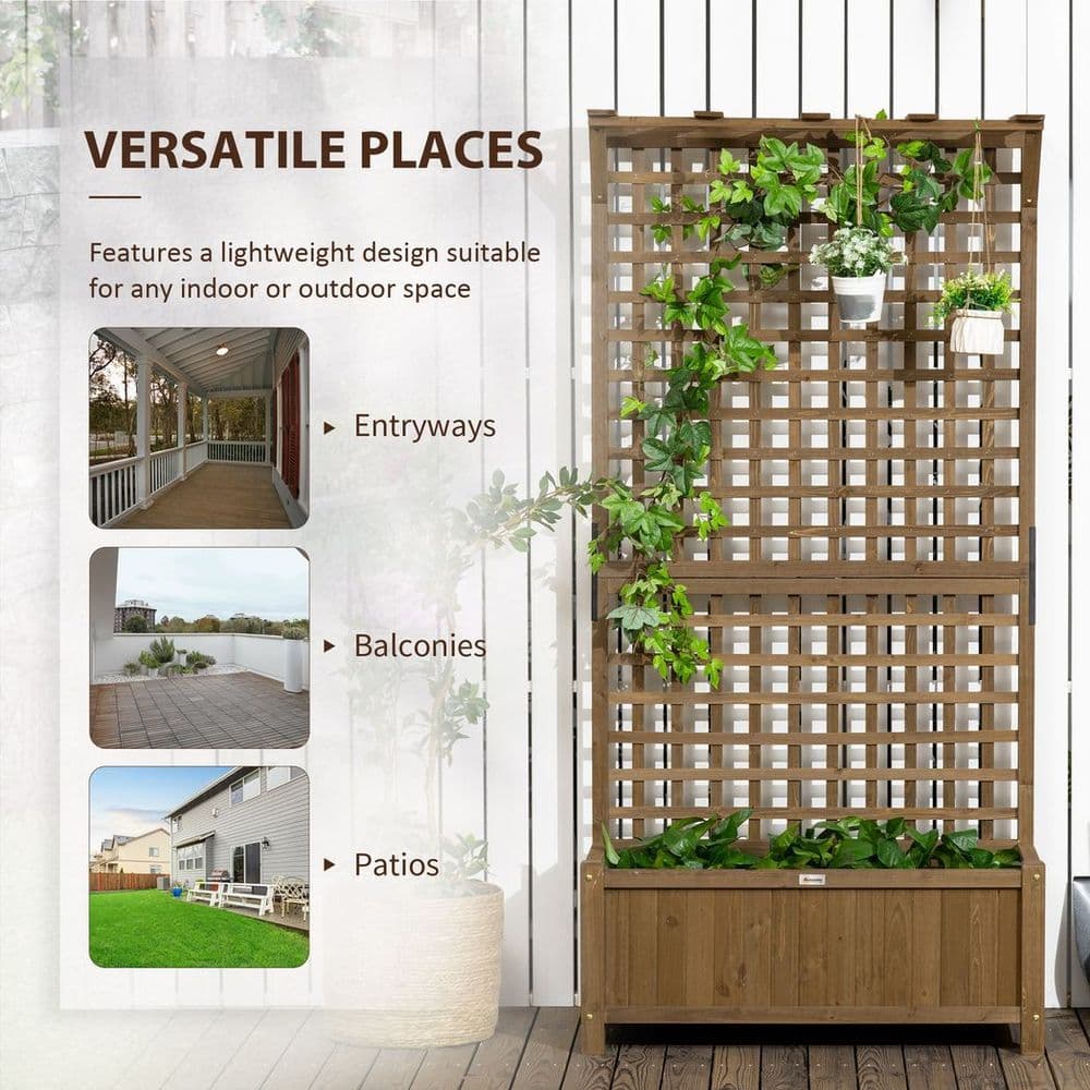 image-Wooden Trellis Planter with Drain Holes, Privacy Screen Raised Beds for Garden