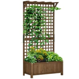 image-Wooden Trellis Planter with Drain Holes, Privacy Screen Raised Beds for Garden