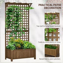 image-Wooden Trellis Planter with Drain Holes, Privacy Screen Raised Beds for Garden