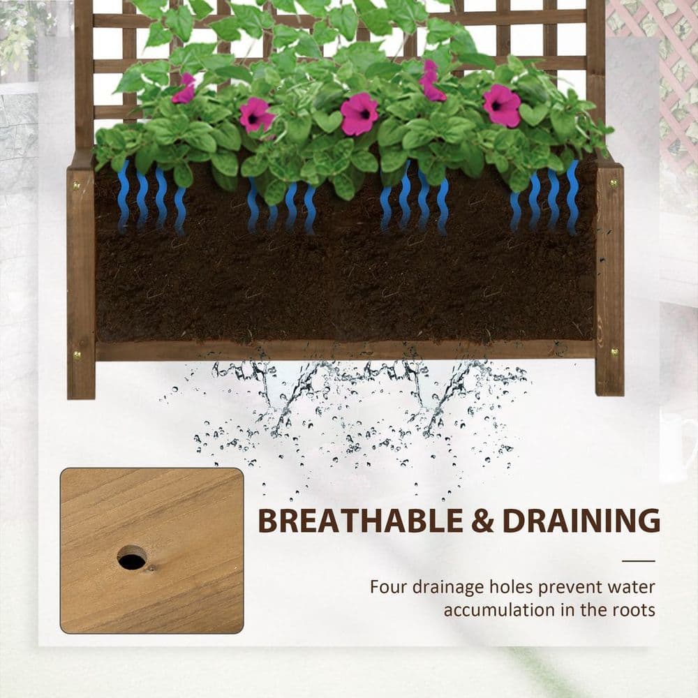 image-Wooden Trellis Planter with Drain Holes, Privacy Screen Raised Beds for Garden