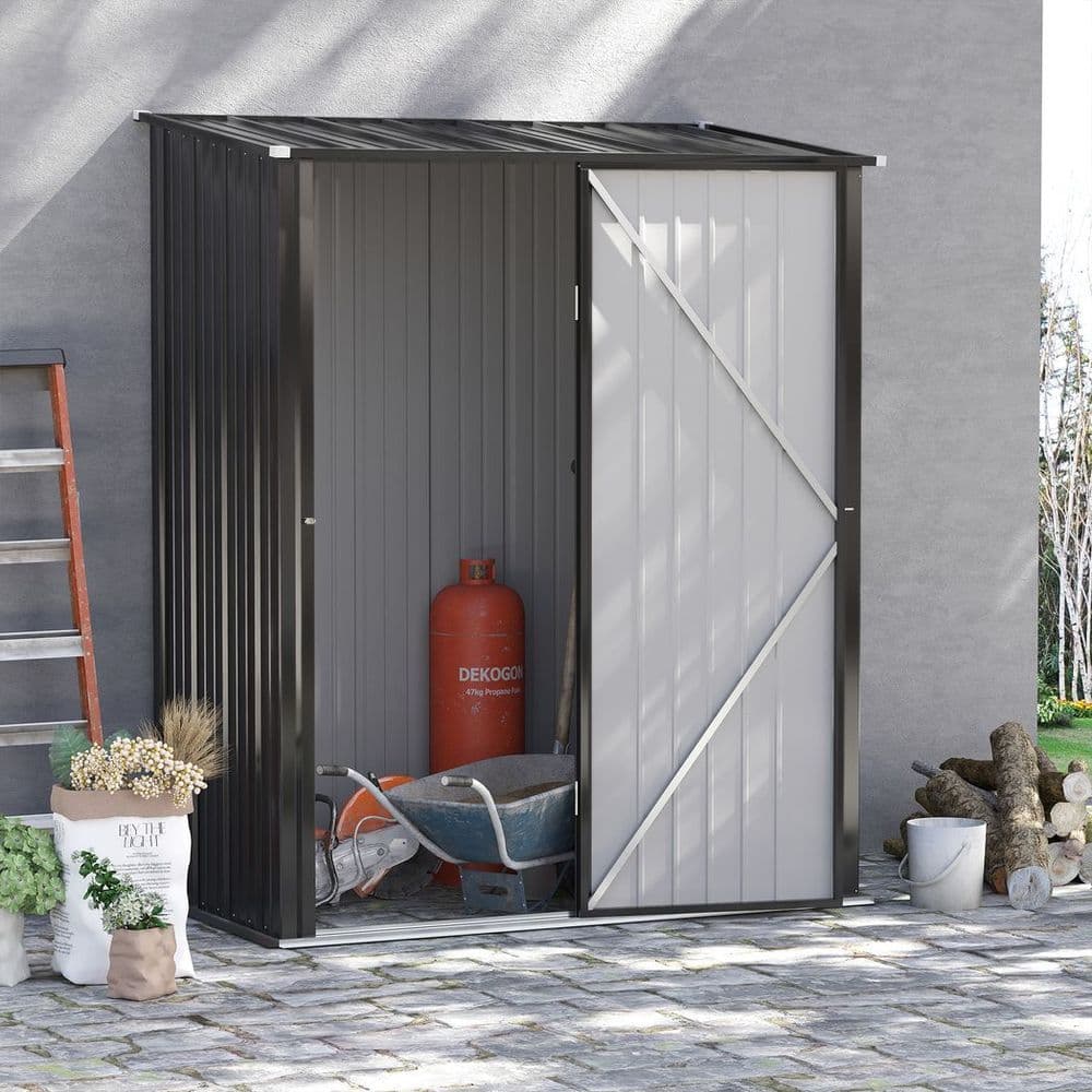 image-Outdoor Storage Shed Steel Garden Shed w/ Lockable Door for Backyard Patio Lawn