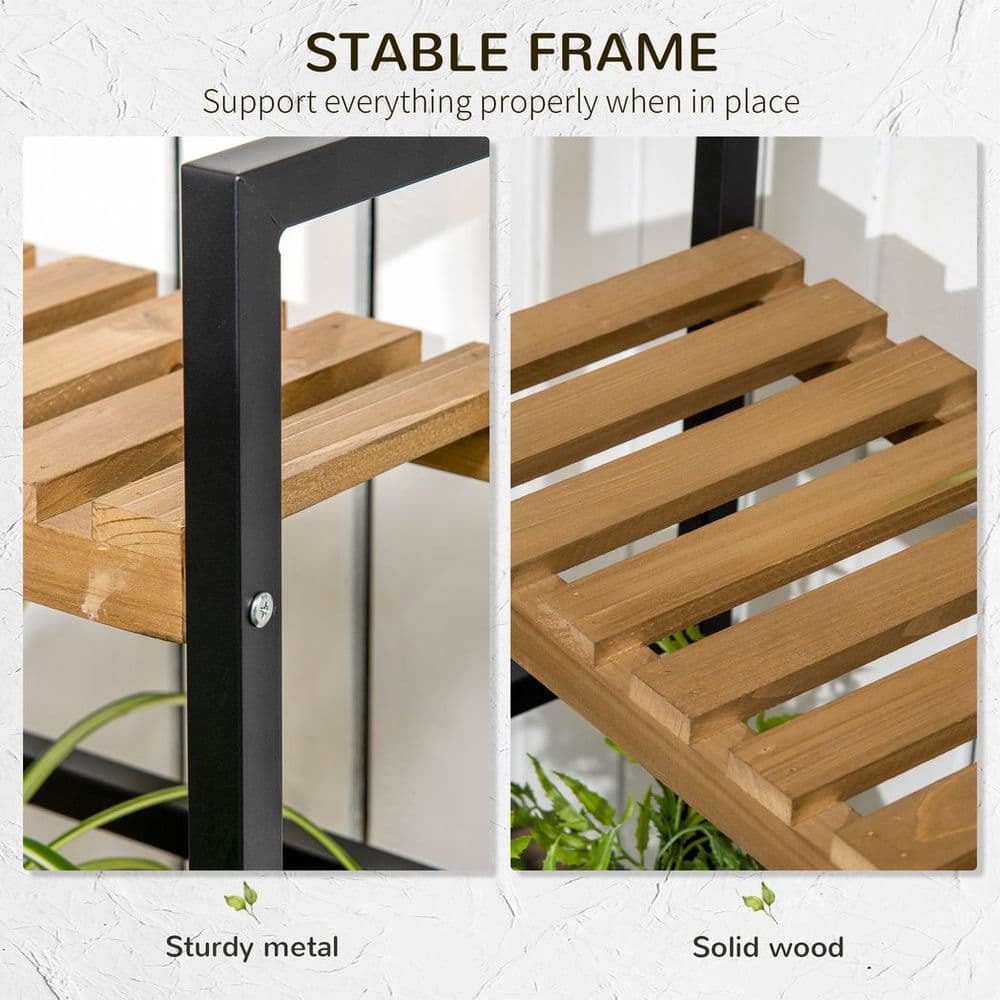 image-3 Tiered Plant Stand Rack with Hanging Hooks for Indoor Outdoor Decoration