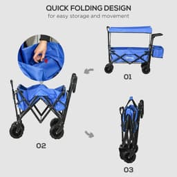 image-Trolley Cart Storage Wagon 4 Wheels w/ 2 Compartments Handle, Canopy, Blue