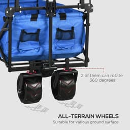image-Trolley Cart Storage Wagon 4 Wheels w/ 2 Compartments Handle, Canopy, Blue