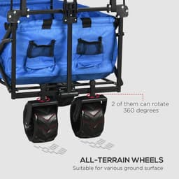 image-Trolley Cart Storage Wagon 4 Wheels w/ 2 Compartments Handle, Canopy, Blue