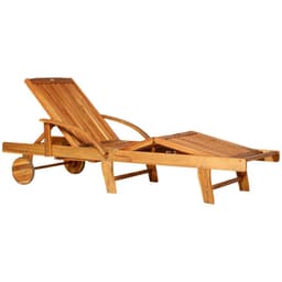 image-Garden Wood Sun Bed Lounger Chaise Recliner Adjustable Back Footrest w/ Wheels