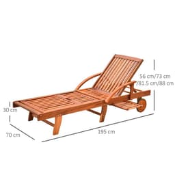 image-Garden Wood Sun Bed Lounger Chaise Recliner Adjustable Back Footrest w/ Wheels