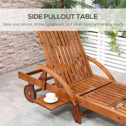 image-Garden Wood Sun Bed Lounger Chaise Recliner Adjustable Back Footrest w/ Wheels