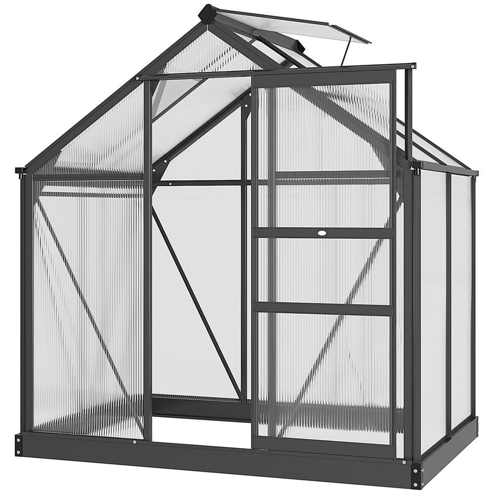 image-Polycarbonate Walk-In Garden Greenhouse Aluminium Frame w/ Slide Door 6 x 4ft