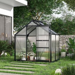 image-Polycarbonate Walk-In Garden Greenhouse Aluminium Frame w/ Slide Door 6 x 4ft