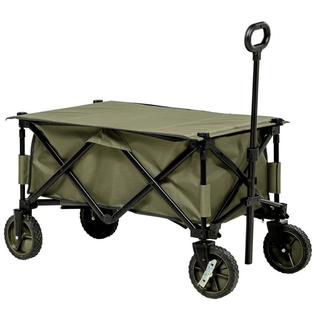 image-Folding Garden Trolley Collapsible Camping Trolley Steel with Folding Board