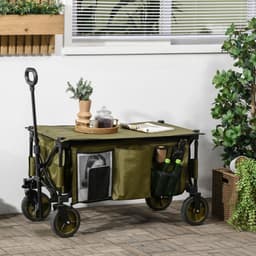 image-Folding Garden Trolley Collapsible Camping Trolley Steel with Folding Board
