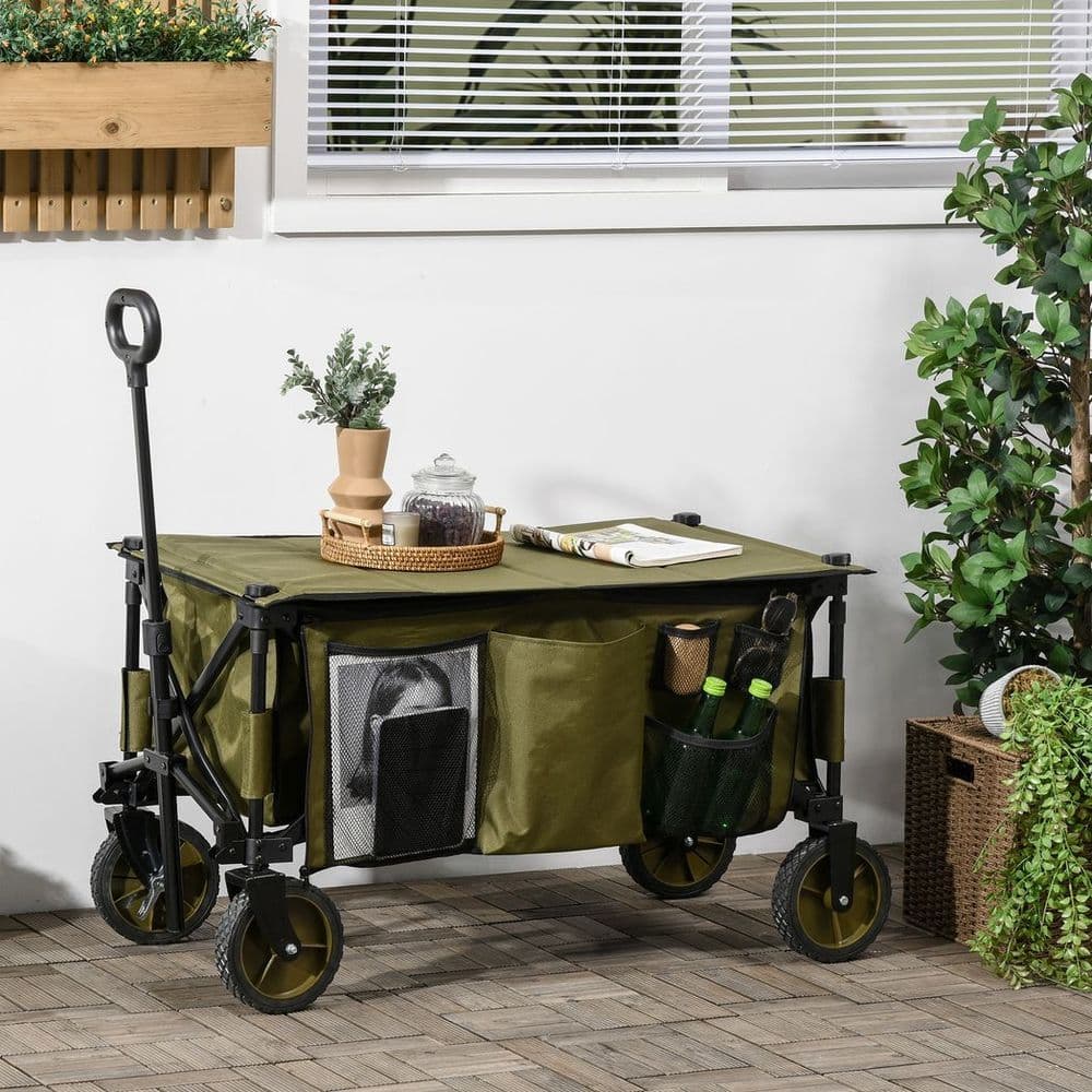 image-Folding Garden Trolley Collapsible Camping Trolley Steel with Folding Board