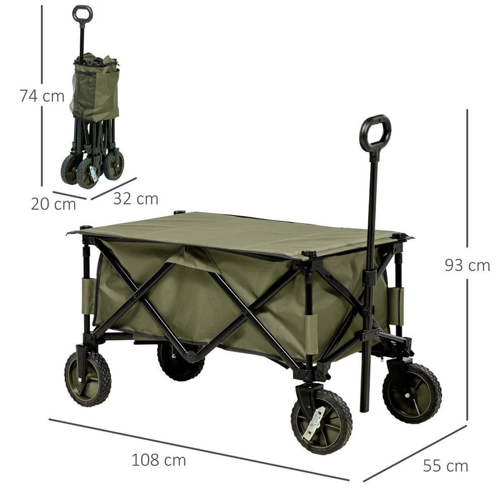 image-Folding Garden Trolley Collapsible Camping Trolley Steel with Folding Board