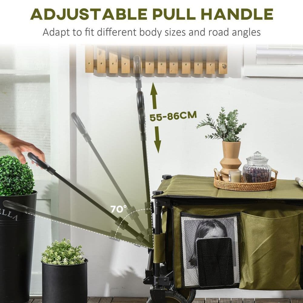 image-Folding Garden Trolley Collapsible Camping Trolley Steel with Folding Board