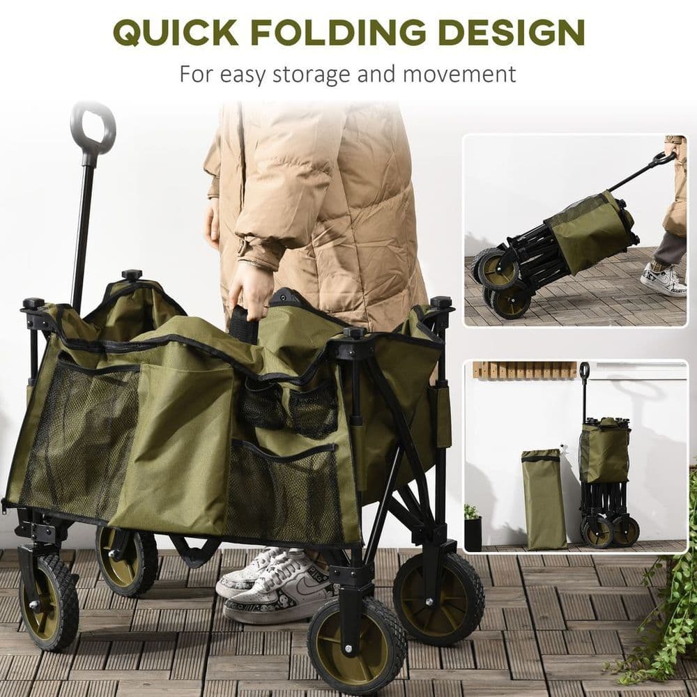 image-Folding Garden Trolley Collapsible Camping Trolley Steel with Folding Board