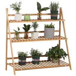 image-3-Tier Folding Bamboo Plant Stand Display Shelf Rack for Indoor & Outdoor