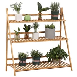 image-3-Tier Folding Bamboo Plant Stand Display Shelf Rack for Indoor & Outdoor