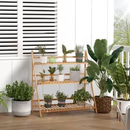 image-3-Tier Folding Bamboo Plant Stand Display Shelf Rack for Indoor & Outdoor