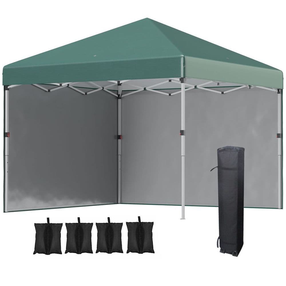 image-3 x 3 (M) Pop Up Gazebo Event Shelter with 2 Sidewalls, Weight Bags, Green