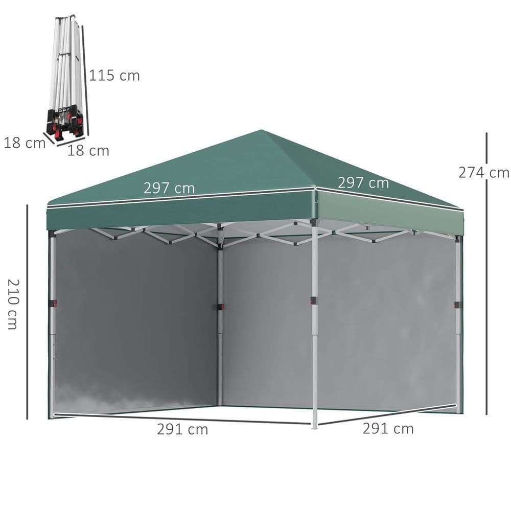 image-3 x 3 (M) Pop Up Gazebo Event Shelter with 2 Sidewalls, Weight Bags, Green