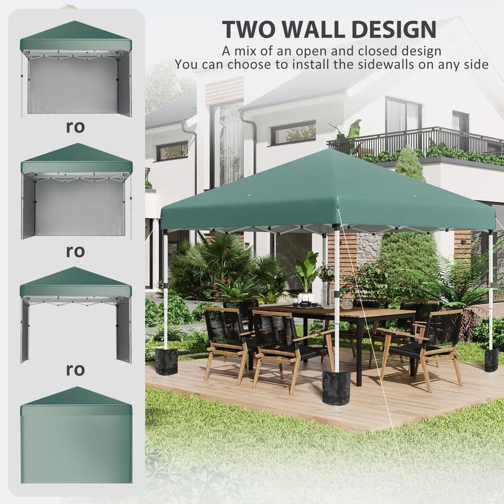 image-3 x 3 (M) Pop Up Gazebo Event Shelter with 2 Sidewalls, Weight Bags, Green