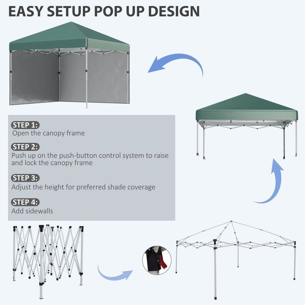image-3 x 3 (M) Pop Up Gazebo Event Shelter with 2 Sidewalls, Weight Bags, Green