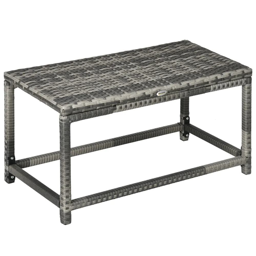 image-Outdoor Coffee Table w/ Plastic Board Under the Full Woven Table Top, Grey