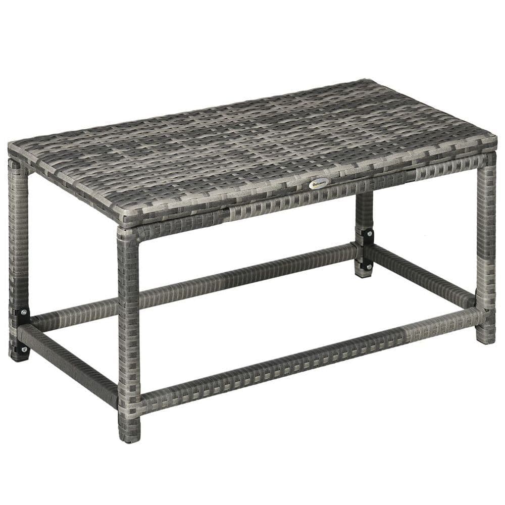 image-Outdoor Coffee Table w/ Plastic Board Under the Full Woven Table Top, Grey