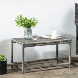 image-Outdoor Coffee Table w/ Plastic Board Under the Full Woven Table Top, Grey