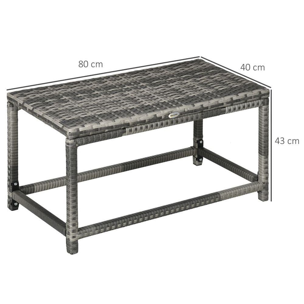 image-Outdoor Coffee Table w/ Plastic Board Under the Full Woven Table Top, Grey