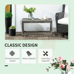 image-Outdoor Coffee Table w/ Plastic Board Under the Full Woven Table Top, Grey
