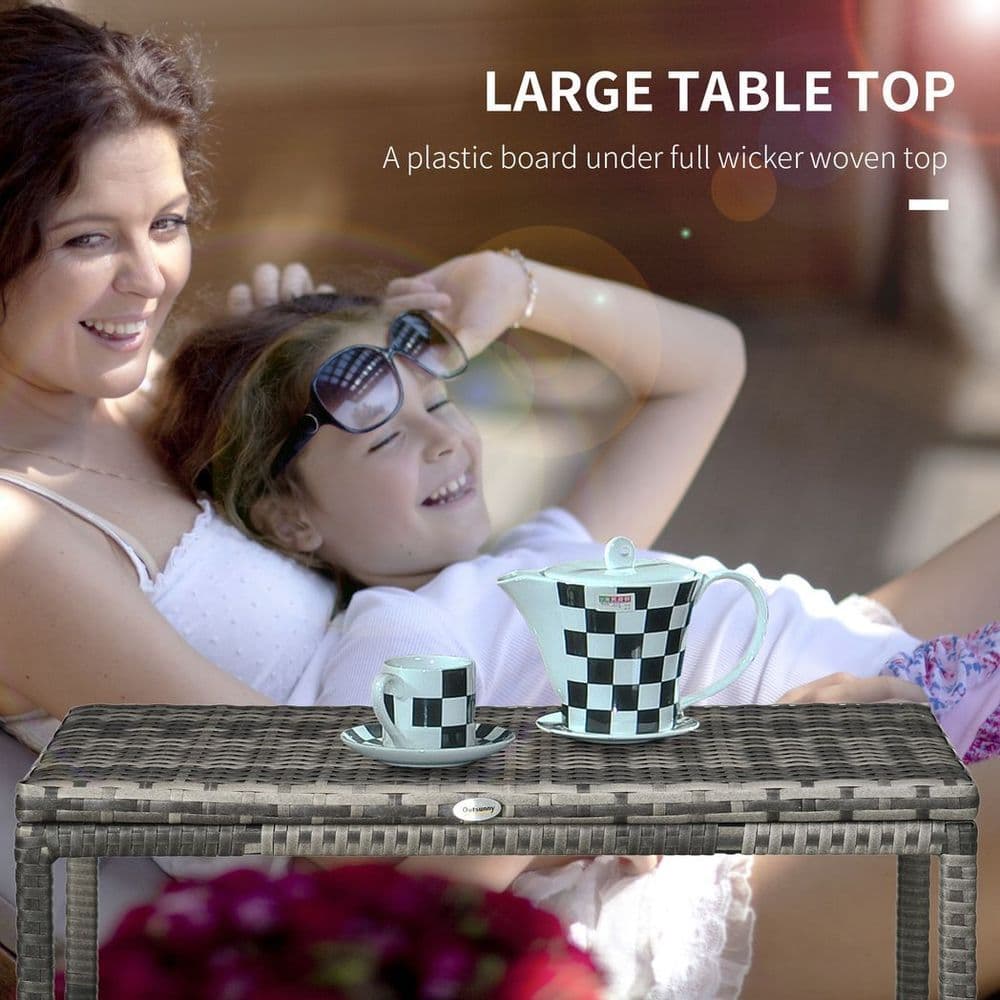 image-Outdoor Coffee Table w/ Plastic Board Under the Full Woven Table Top, Grey